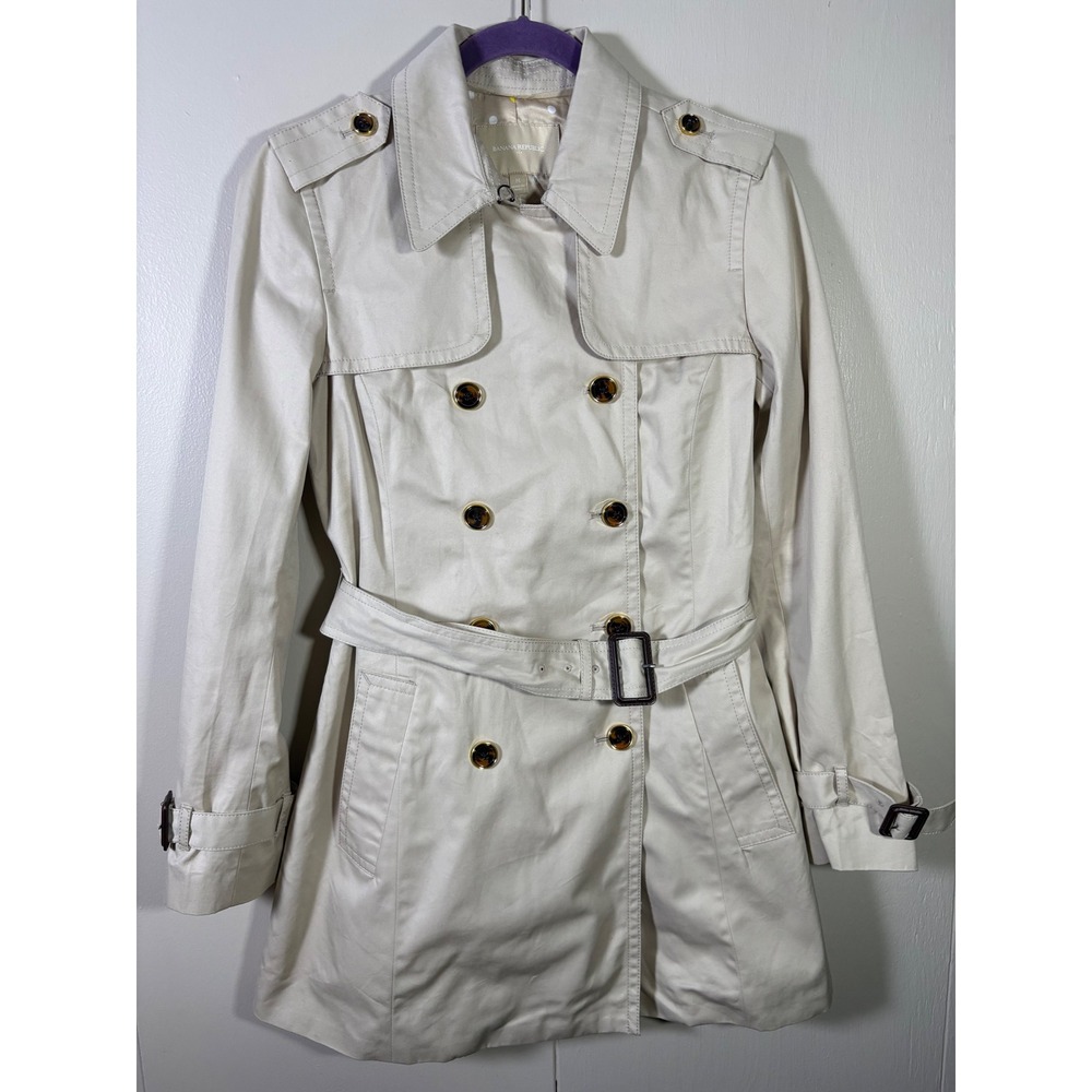 Banana Republic Khaki Double Breasted Belted Trench Coat M Quiet Luxury Preppy